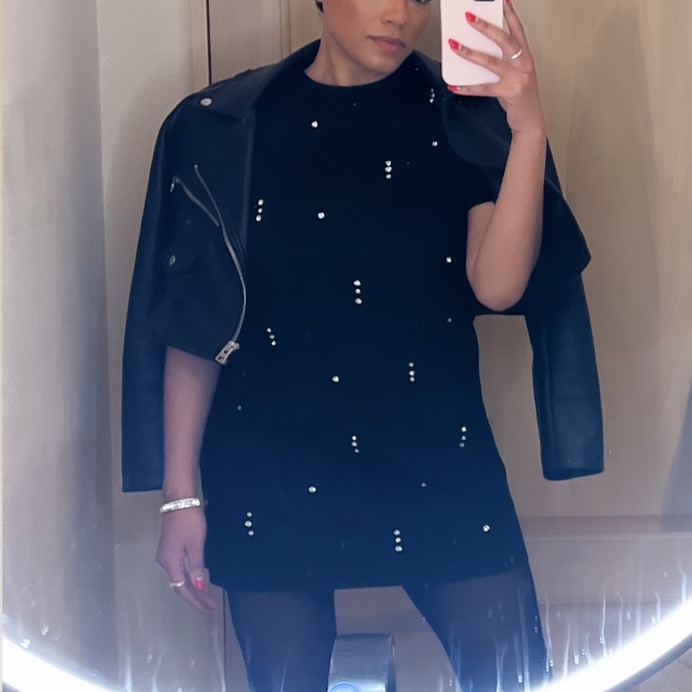 Zara NWT black rhinestone T-shirt dress